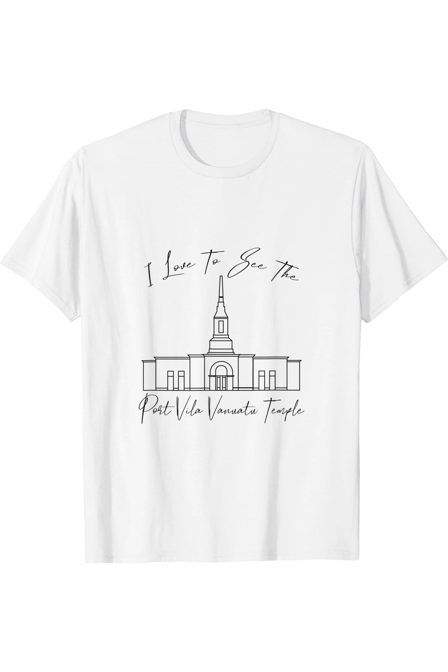 Port Vila Vanuatu Temple T-Shirt - Calligraphy Style (English) US