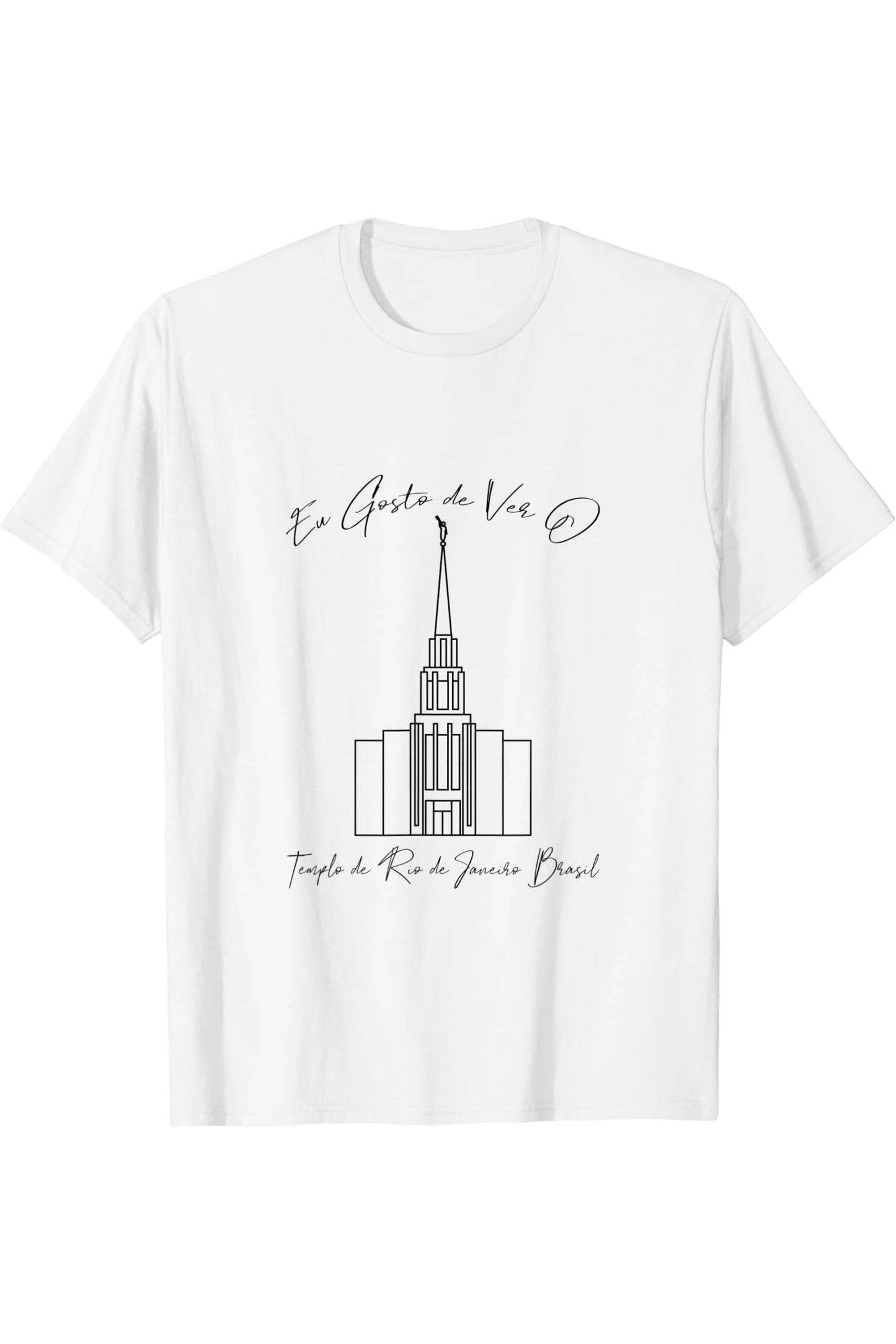Rio de Janeiro Brazil Temple T-Shirt - Calligraphy Style (Portuguese) US