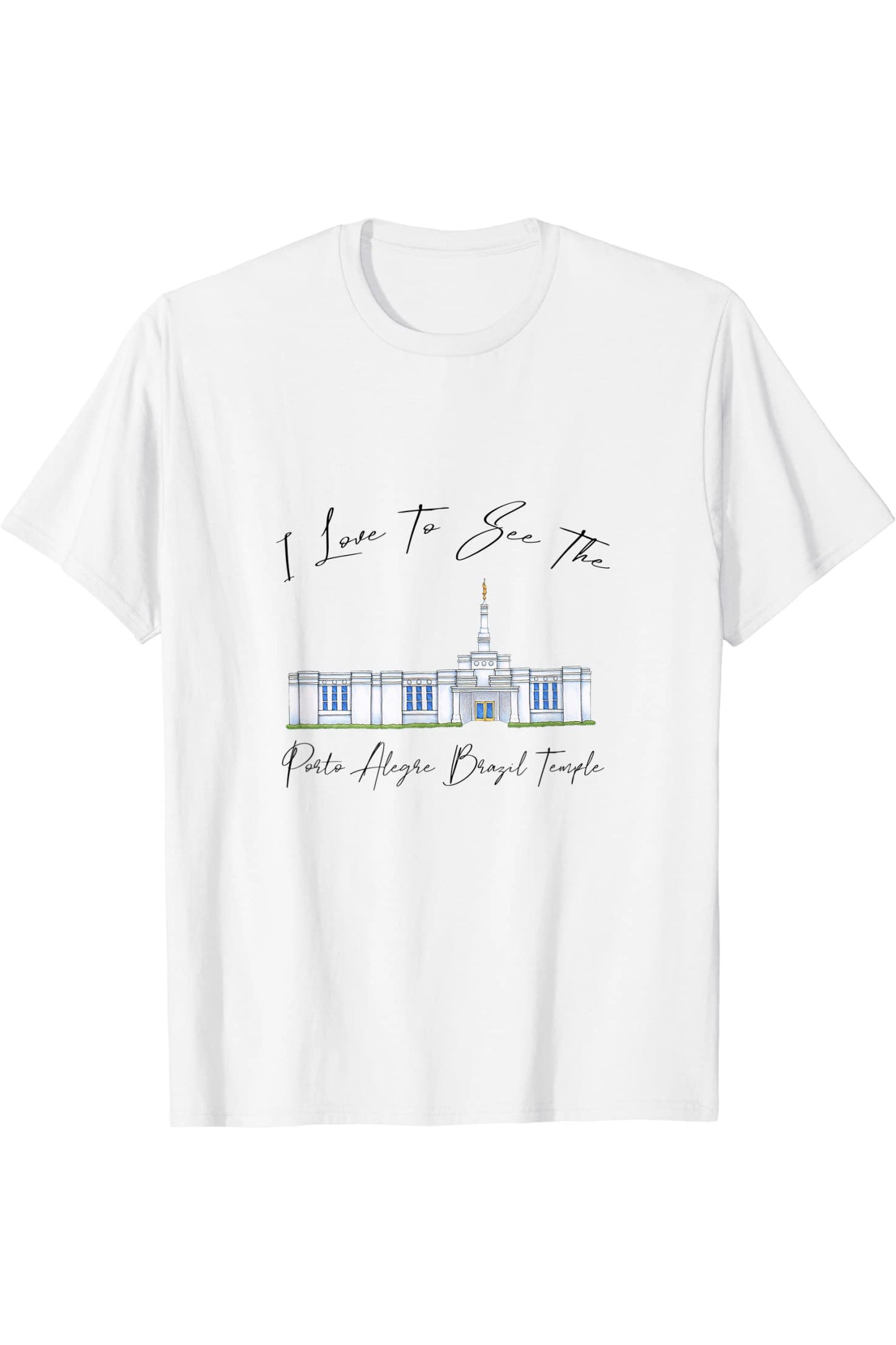 Porto Alegre Brazil Temple T-Shirt - Calligraphy Style (English) US