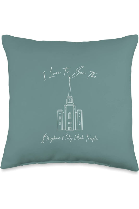 Brigham City Utah Temple Throw Pillows - Calligraphy Style (English) US