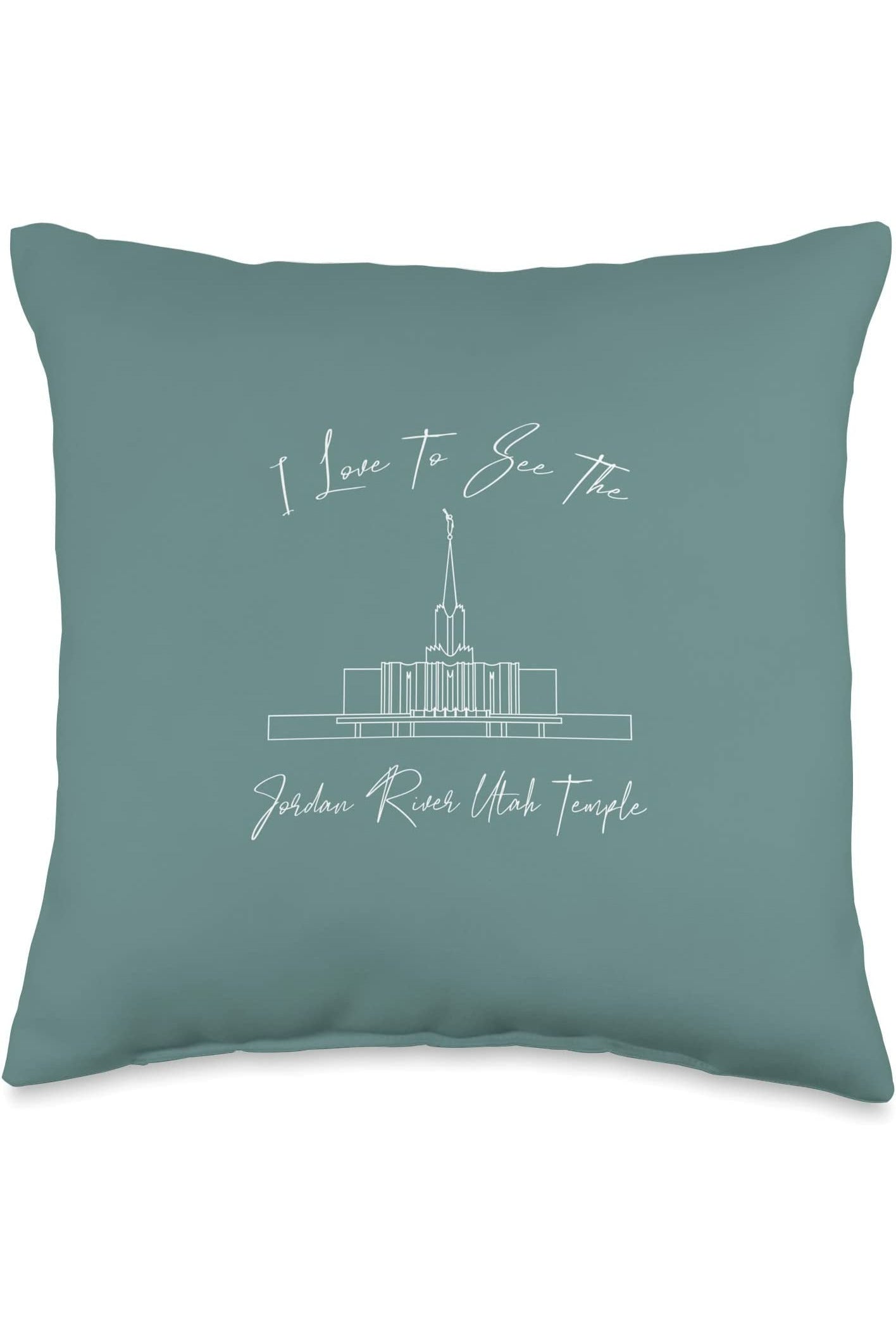 Jordan River Utah Temple Throw Pillows - Calligraphy Style (English) US