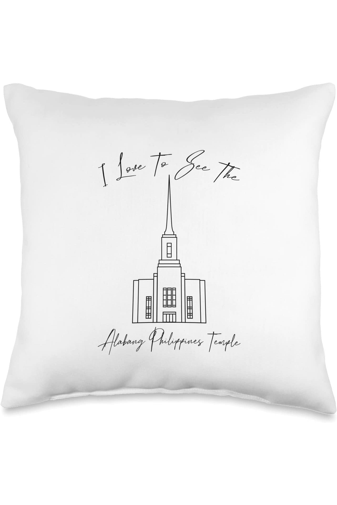 Alabang Philippines Temple Throw Pillows - Calligraphy Style (English) US