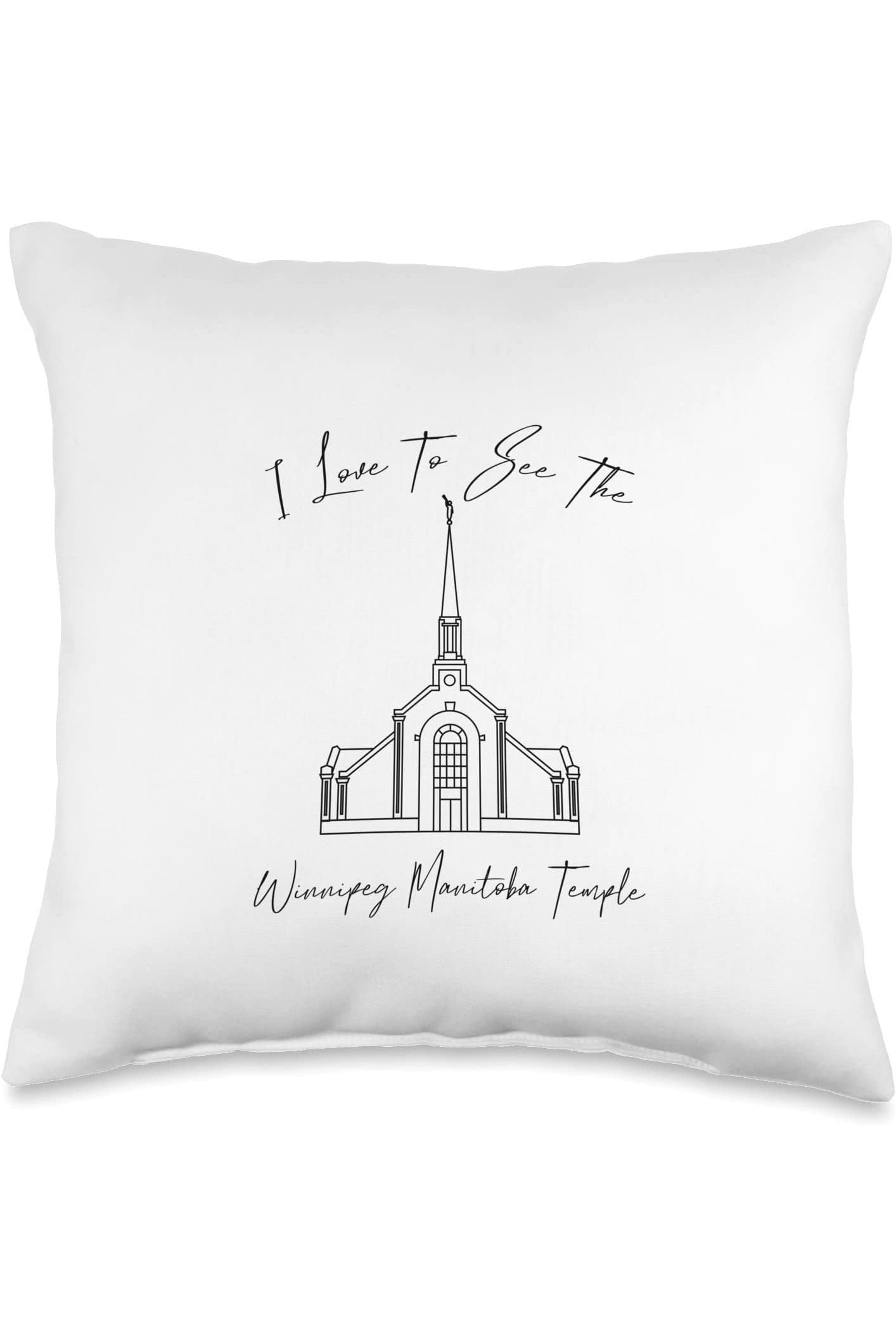 Winnipeg Manitoba Temple Throw Pillows - Calligraphy Style (English) US
