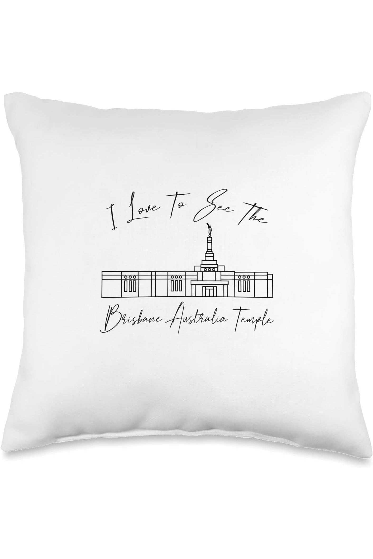 Brisbane Australia Temple Throw Pillows - Calligraphy Style (English) US