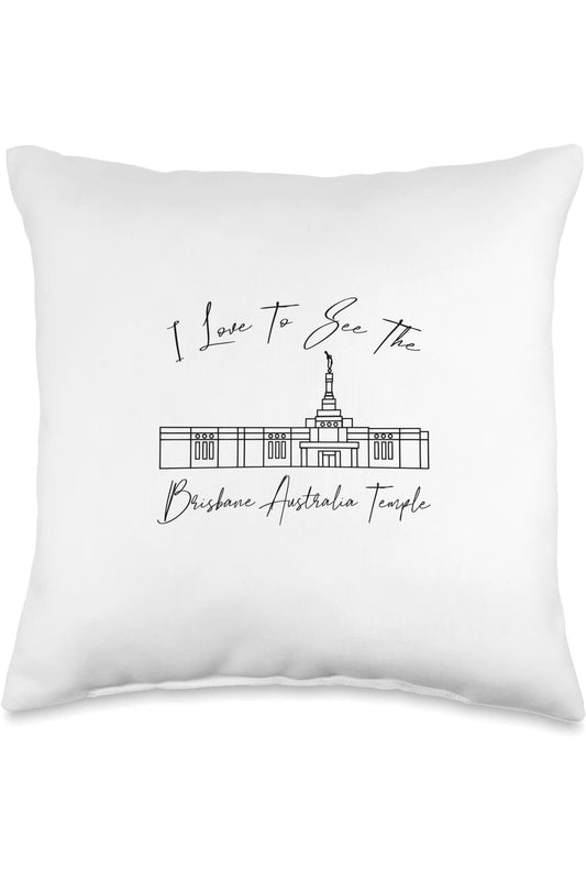 Brisbane Australia Temple Throw Pillows - Calligraphy Style (English) US