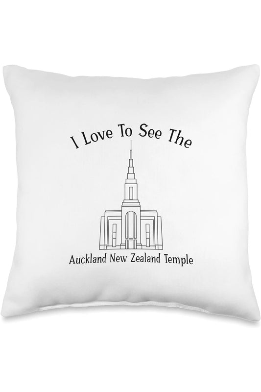 Auckland New Zealand Temple Throw Pillows - Happy Style (English) US