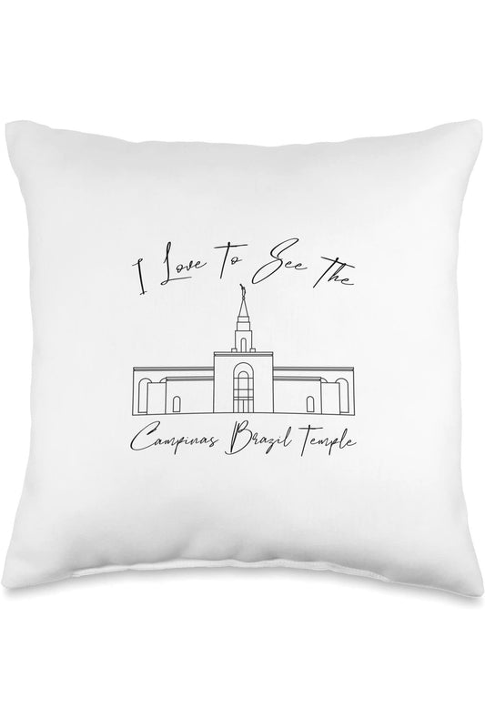 Campinas Brazil Temple Throw Pillows - Calligraphy Style (English) US