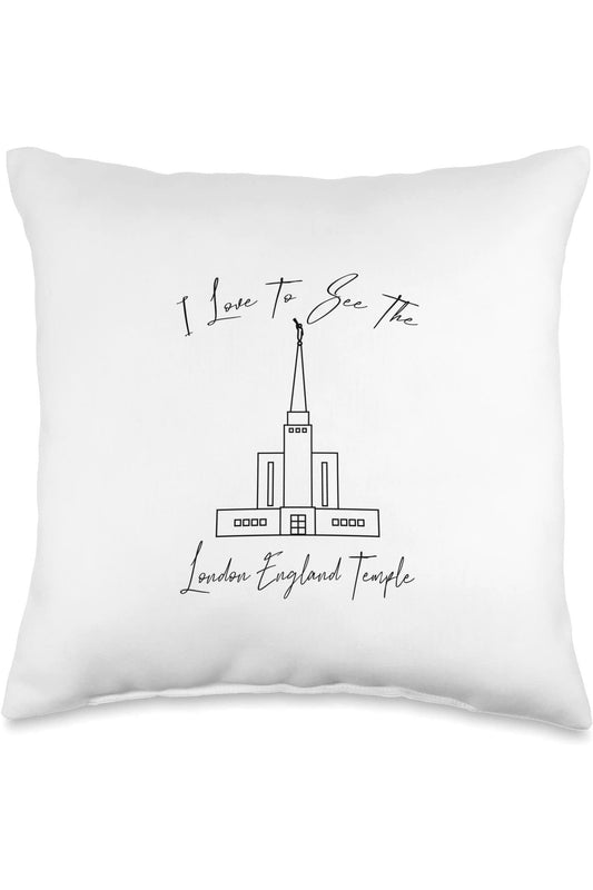 London England Temple Throw Pillows - Calligraphy Style (English) US