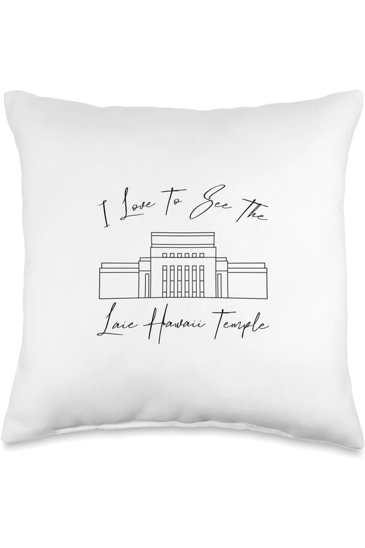 Laie Hawaii Temple Throw Pillows - Calligraphy Style (English) US