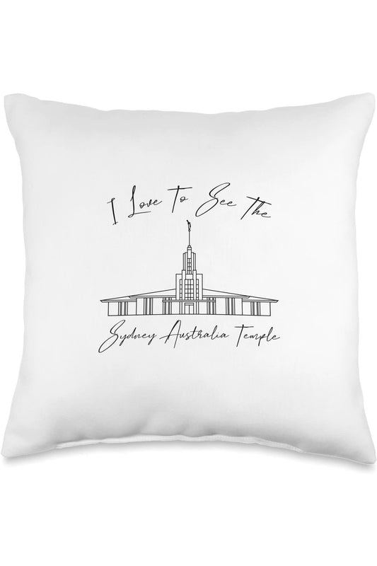 Sydney Australia Temple Throw Pillows - Calligraphy Style (English) US