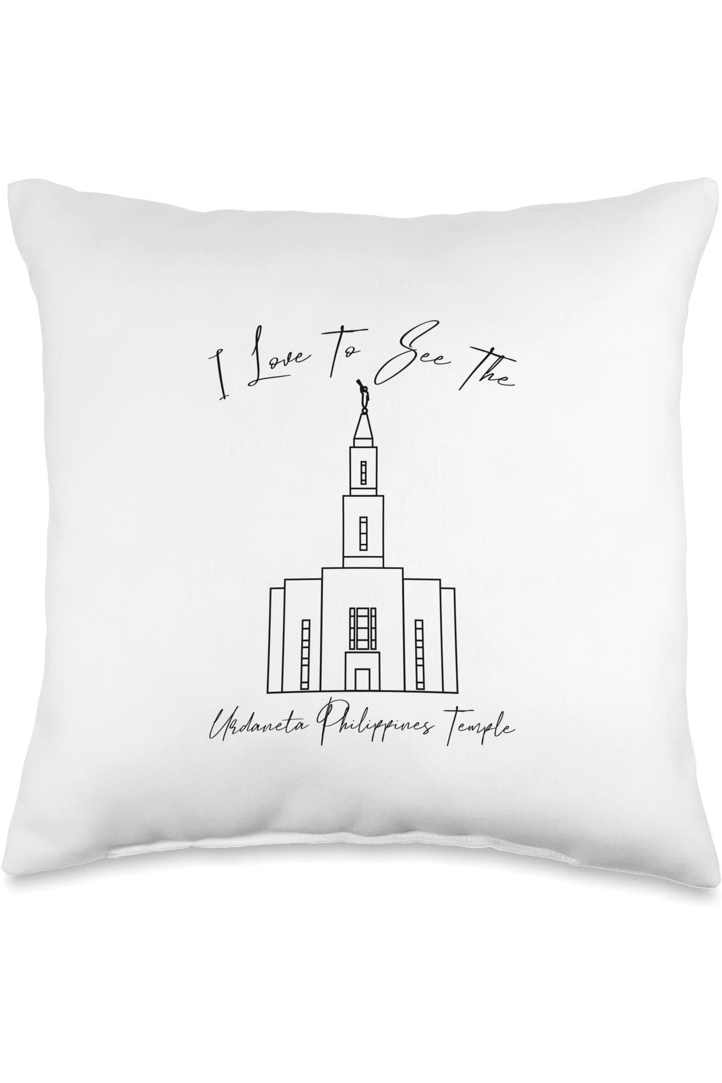 Urdaneta Philippines Temple Throw Pillows - Calligraphy Style (English) US