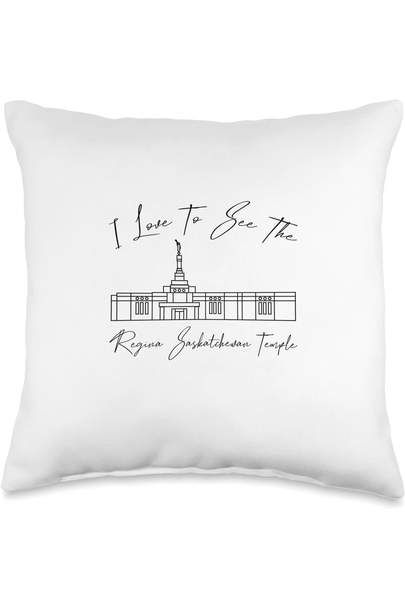 Regina Saskatchewan Temple Throw Pillows - Calligraphy Style (English) US