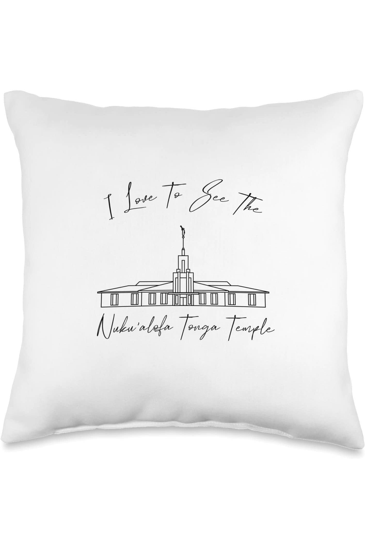 Nuku'alofa Tonga Temple Throw Pillows - Calligraphy Style (English) US