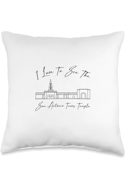 San Antonio Texas Temple Throw Pillows - Calligraphy Style (English) US