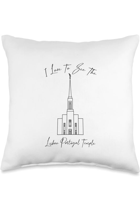 Lisbon Portugal Temple Throw Pillows - Calligraphy Style (English) US