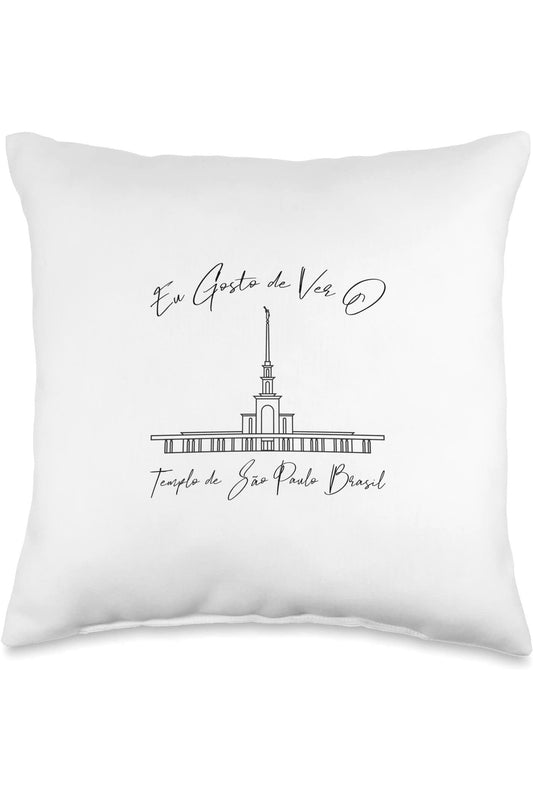 Sao Paulo Brazil Temple Throw Pillows - Calligraphy Style (Portuguese) US