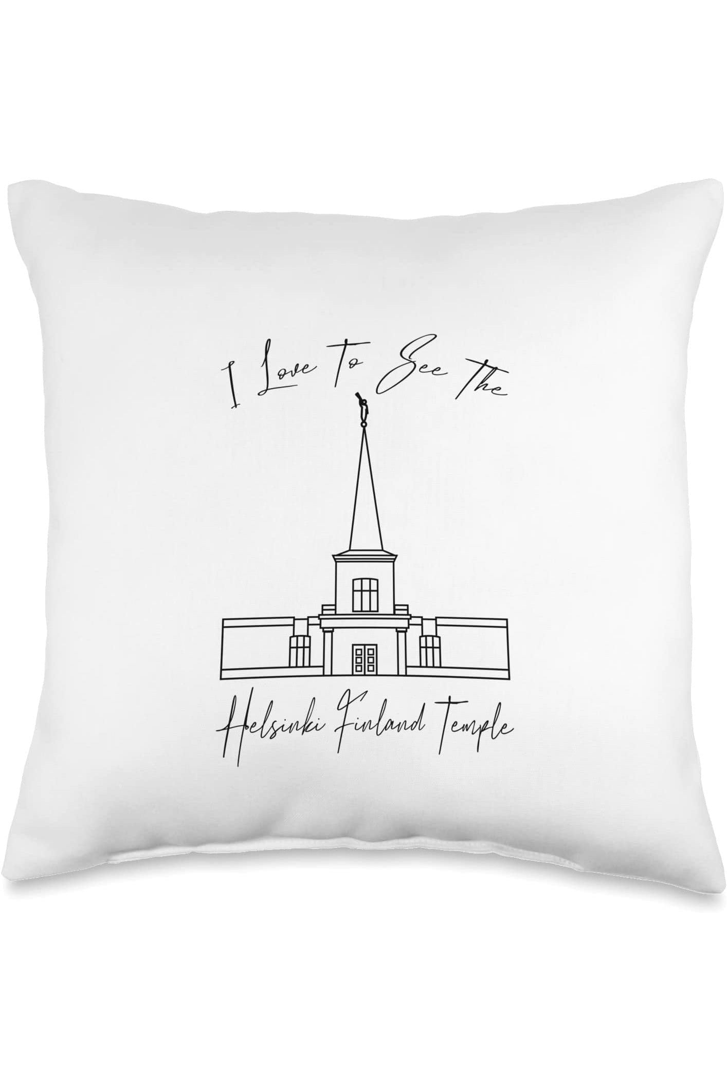 Helsinki Finland Temple Throw Pillows - Calligraphy Style (English) US