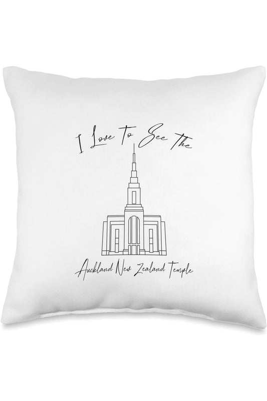 Auckland New Zealand Temple Throw Pillows - Calligraphy Style (English) US
