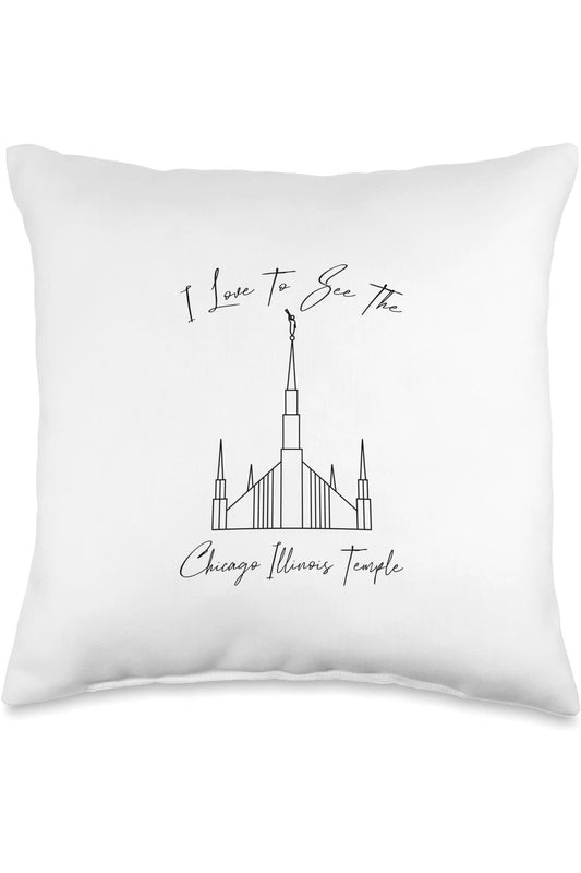Chicago Illinois Temple Throw Pillows - Calligraphy Style (English) US