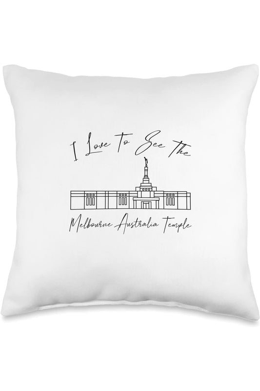 Melbourne Australia Temple Throw Pillows - Calligraphy Style (English) US