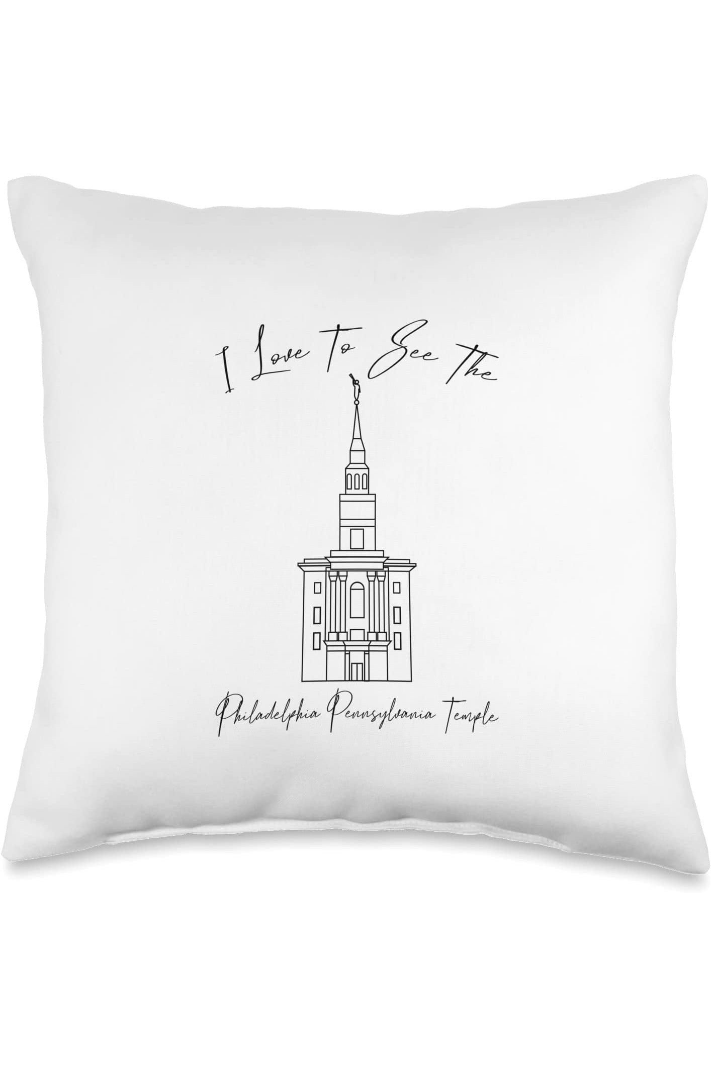Philadelphia Pennsylvania Temple Throw Pillows - Calligraphy Style (English) US