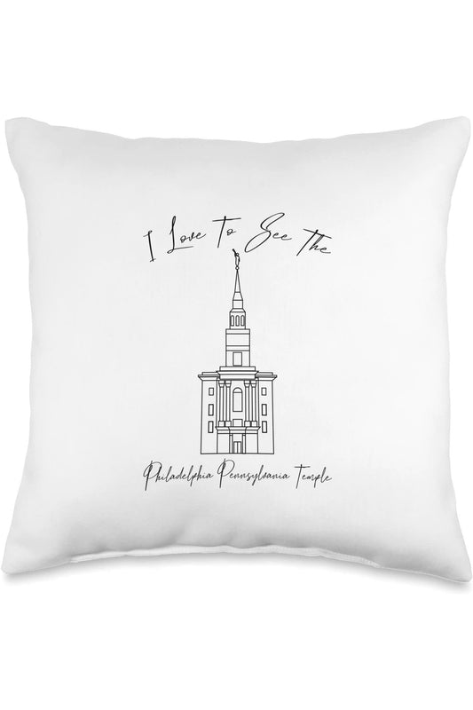 Philadelphia Pennsylvania Temple Throw Pillows - Calligraphy Style (English) US