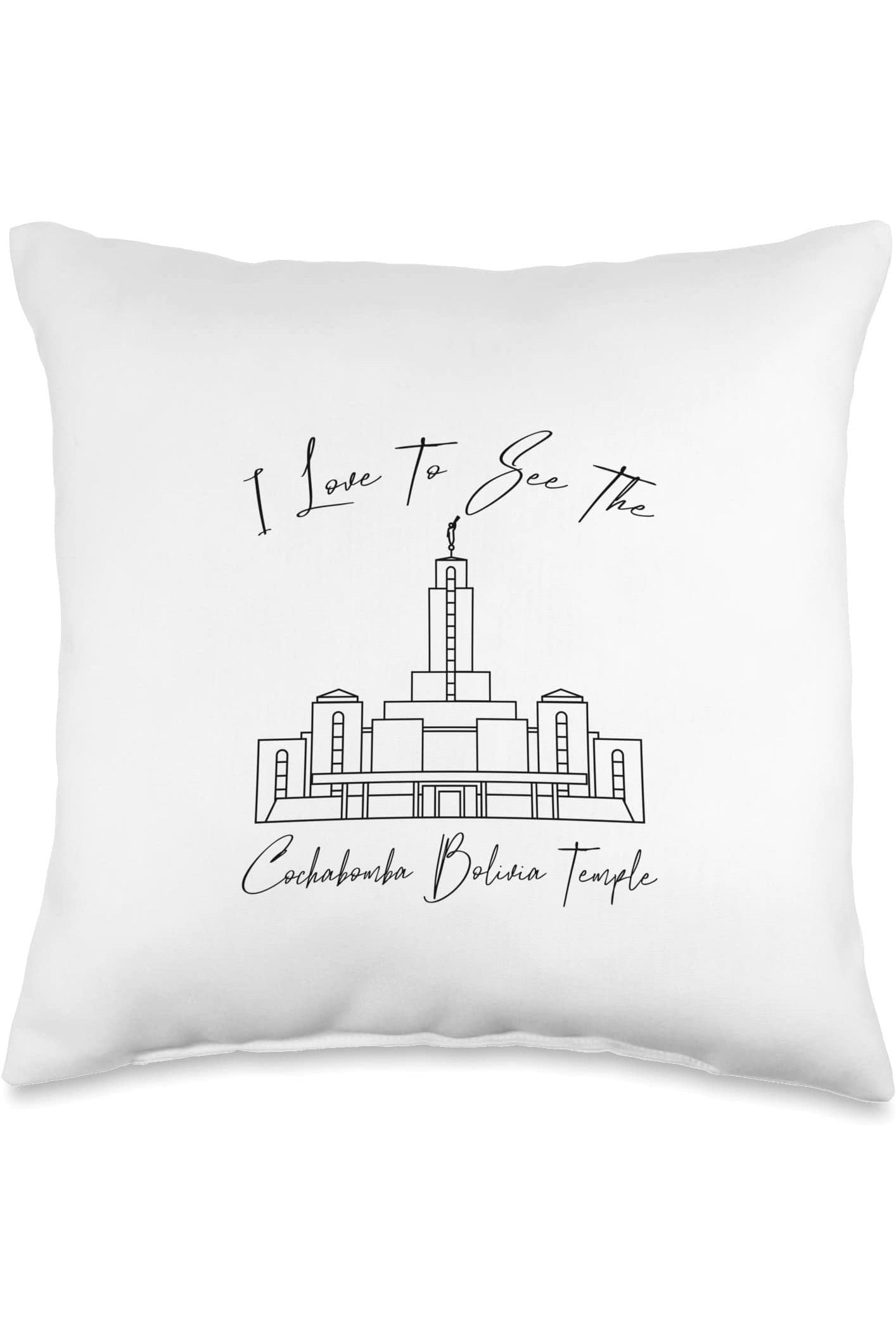 Cochabamba Bolivia Temple Throw Pillows - Calligraphy Style (English) US