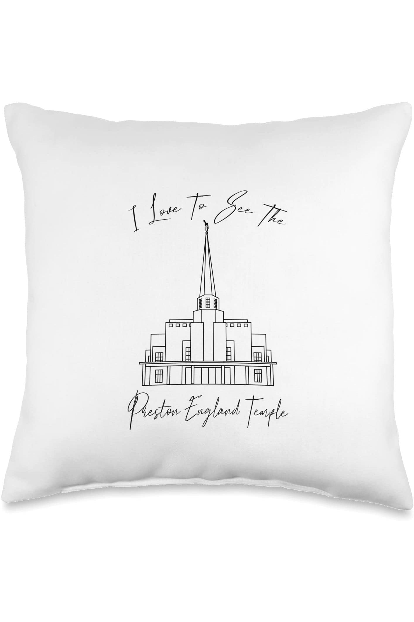 Preston England Temple Throw Pillows - Calligraphy Style (English) US