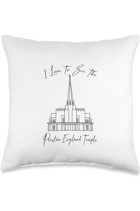 Preston England Temple Throw Pillows - Calligraphy Style (English) US