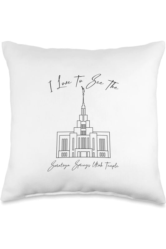 Saratoga Springs Utah Temple Throw Pillows - Calligraphy Style (English) US