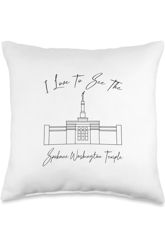 Spokane Washington Temple Throw Pillows - Calligraphy Style (English) US