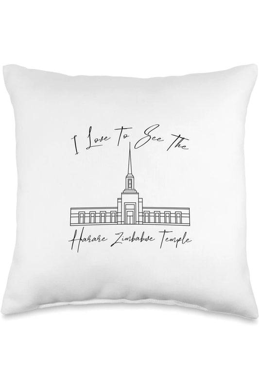 Harare Zimbabwe Temple Throw Pillows - Calligraphy Style (English) US