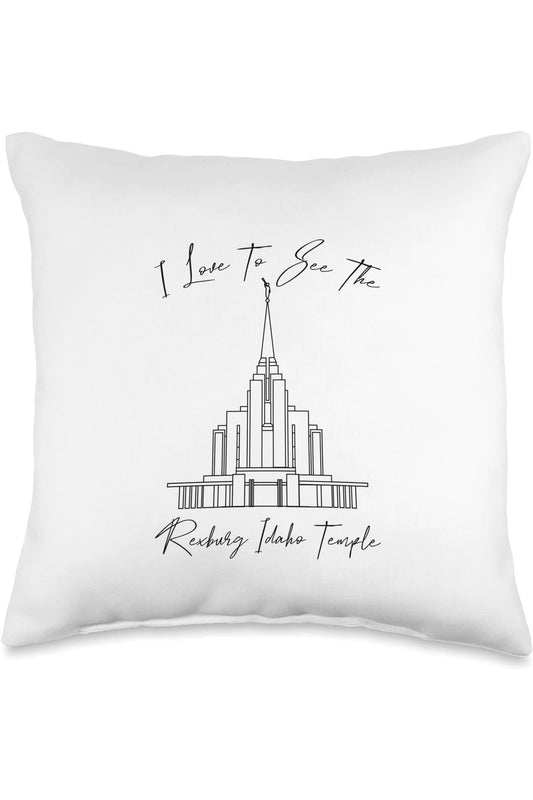 Rexburg Idaho Temple Throw Pillows - Calligraphy Style (English) US