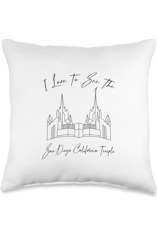 San Diego California Temple Throw Pillows - Calligraphy Style (English) US