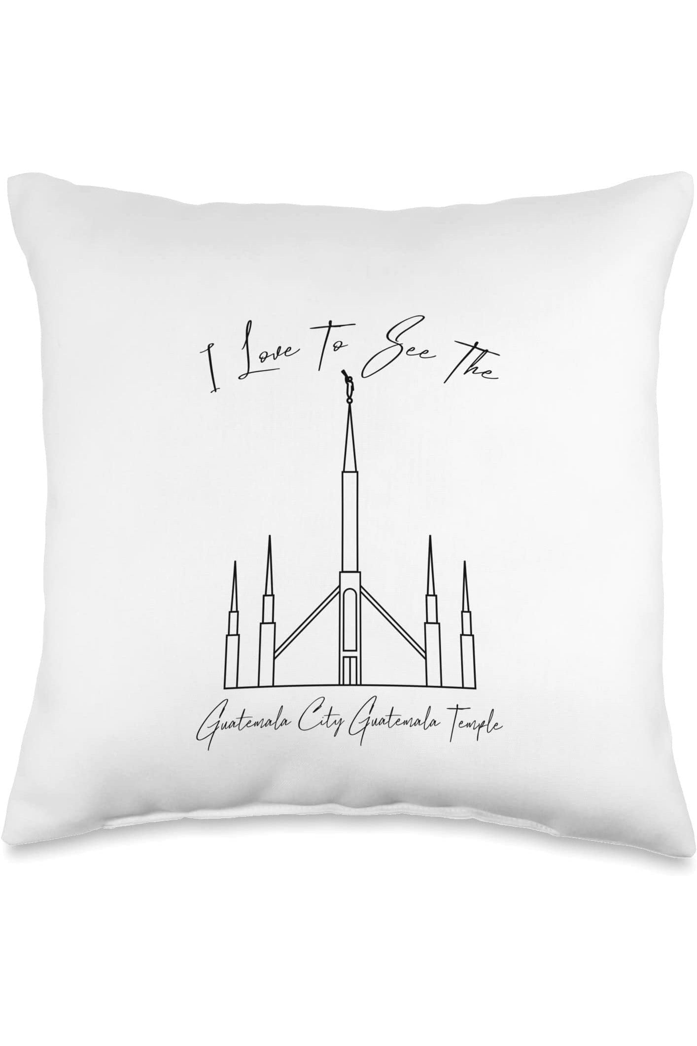 Guatemala City Guatemala Temple Throw Pillows - Calligraphy Style (English) US