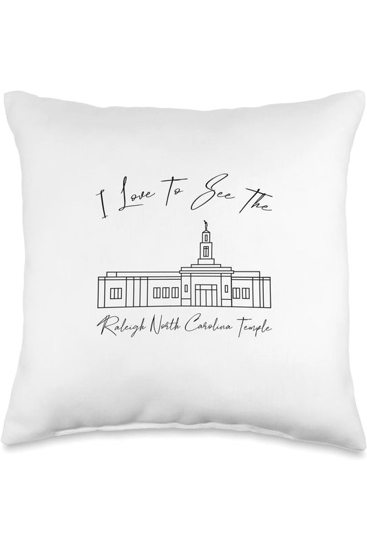 Raleigh North Carolina Temple Throw Pillows - Calligraphy Style (English) US