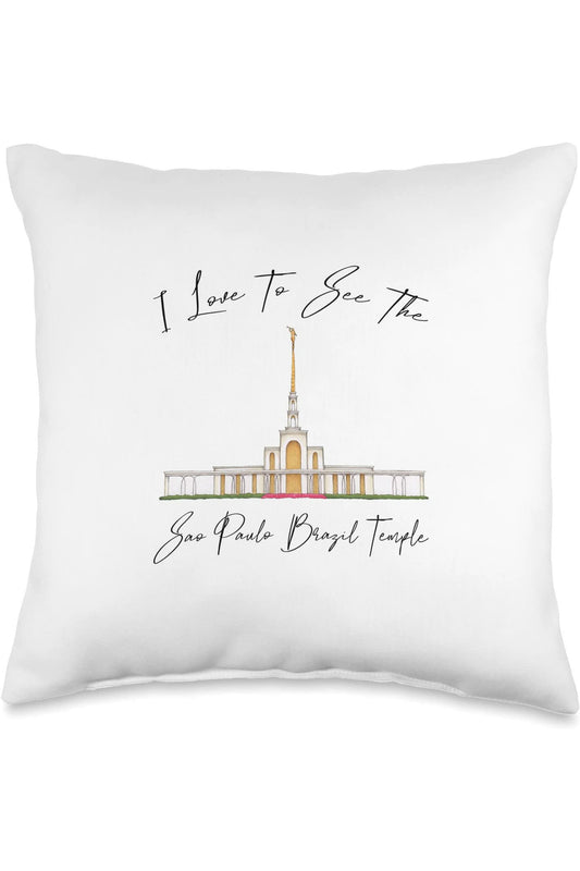 Sao Paulo Brazil Temple Throw Pillows - Calligraphy Style (English) US