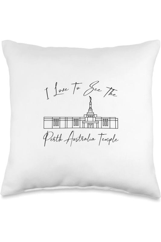 Perth Australia Temple Throw Pillows - Calligraphy Style (English) US