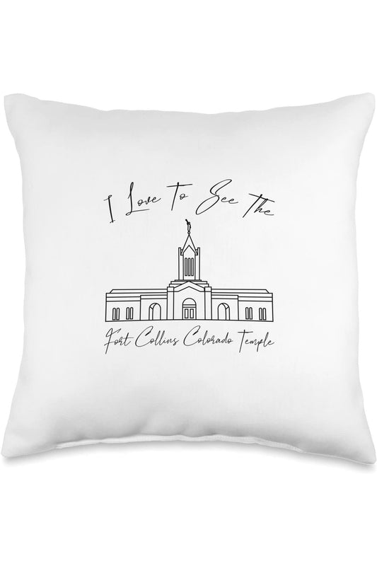 Fort Collins Colorado Temple Throw Pillows - Calligraphy Style (English) US
