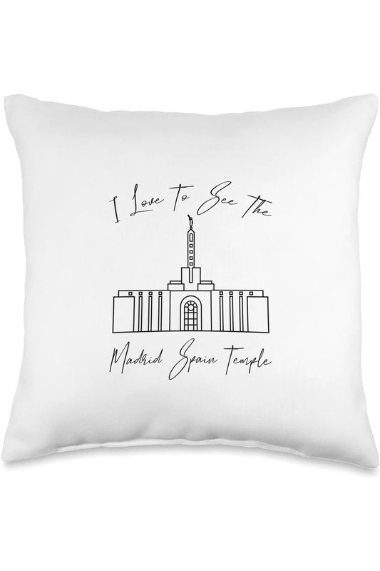 Madrid Spain Temple Throw Pillows - Calligraphy Style (English) US