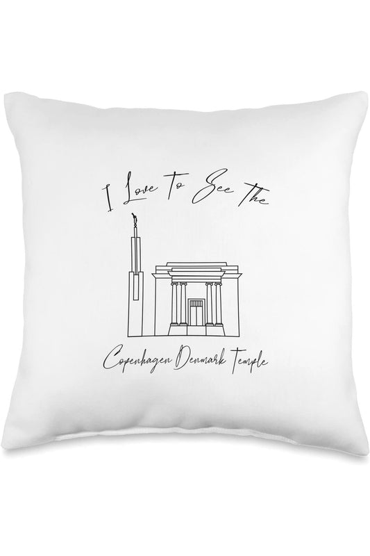 Copenhagen Denmark Temple Throw Pillows - Calligraphy Style (English) US