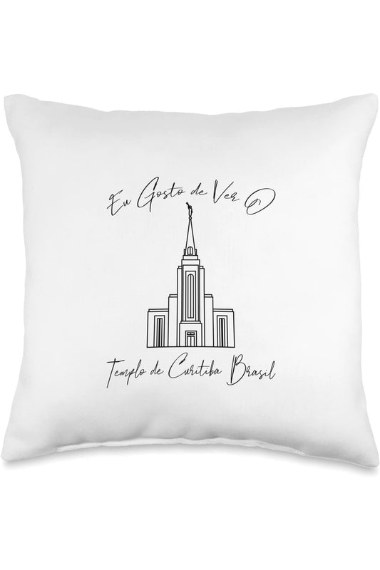 Curitiba Brazil Temple Throw Pillows - Calligraphy Style (Portuguese) US