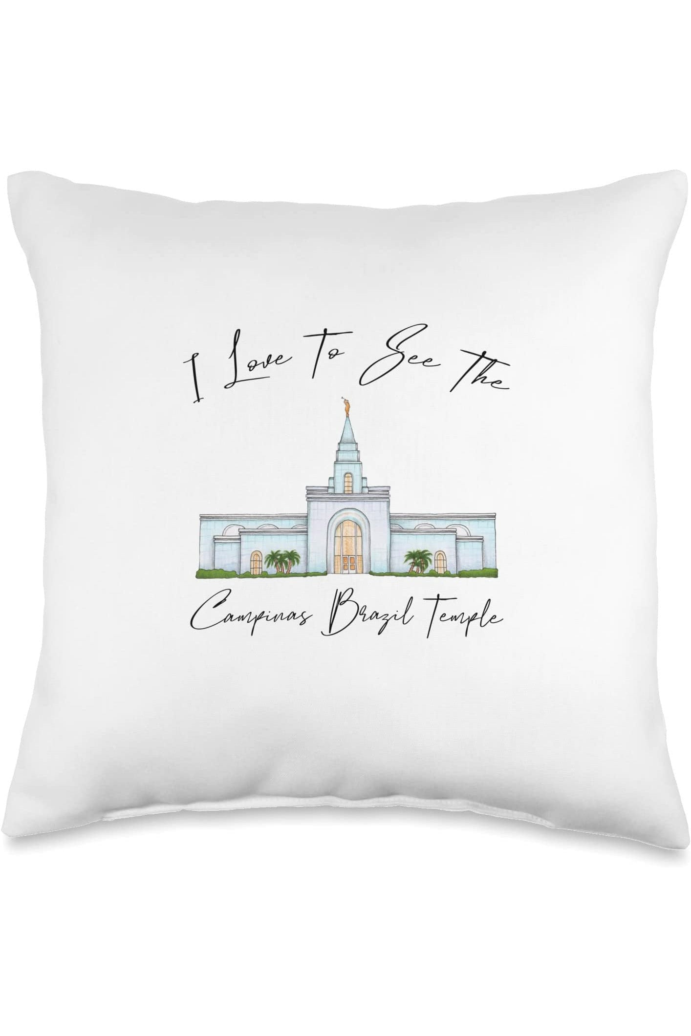 Campinas Brazil Temple Throw Pillows - Calligraphy Style (English) US