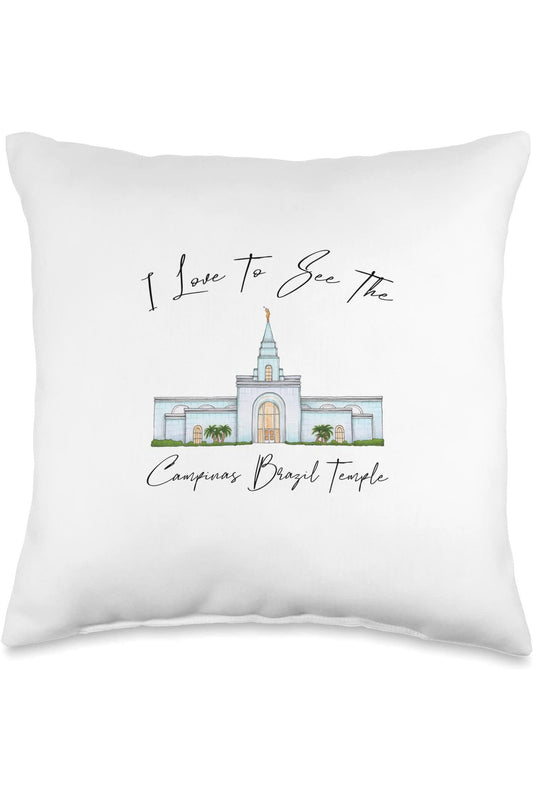 Campinas Brazil Temple Throw Pillows - Calligraphy Style (English) US