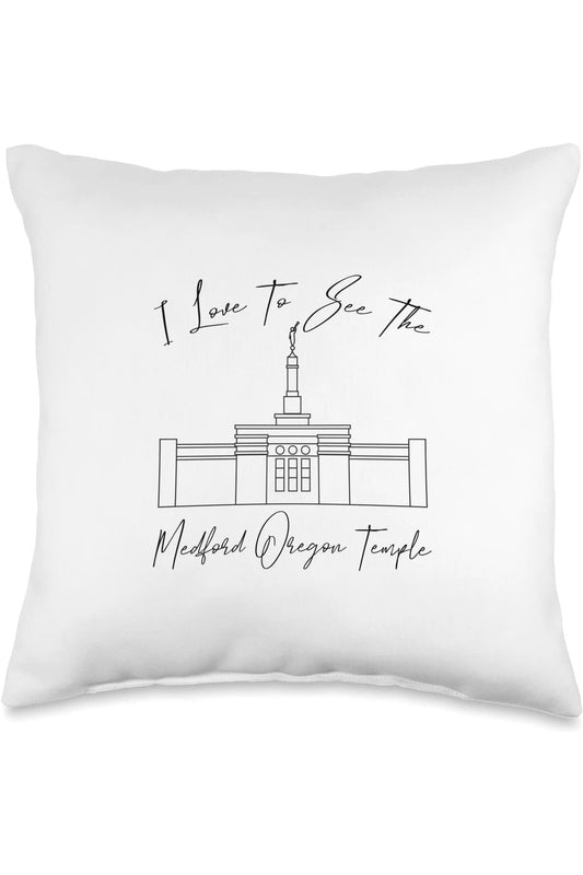 Medford Oregon Temple Throw Pillows - Calligraphy Style (English) US
