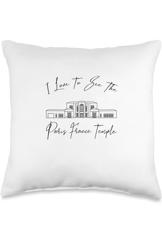 Paris France Temple Throw Pillows - Calligraphy Style (English) US