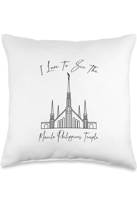Manila Philippines Temple Throw Pillows - Calligraphy Style (English) US