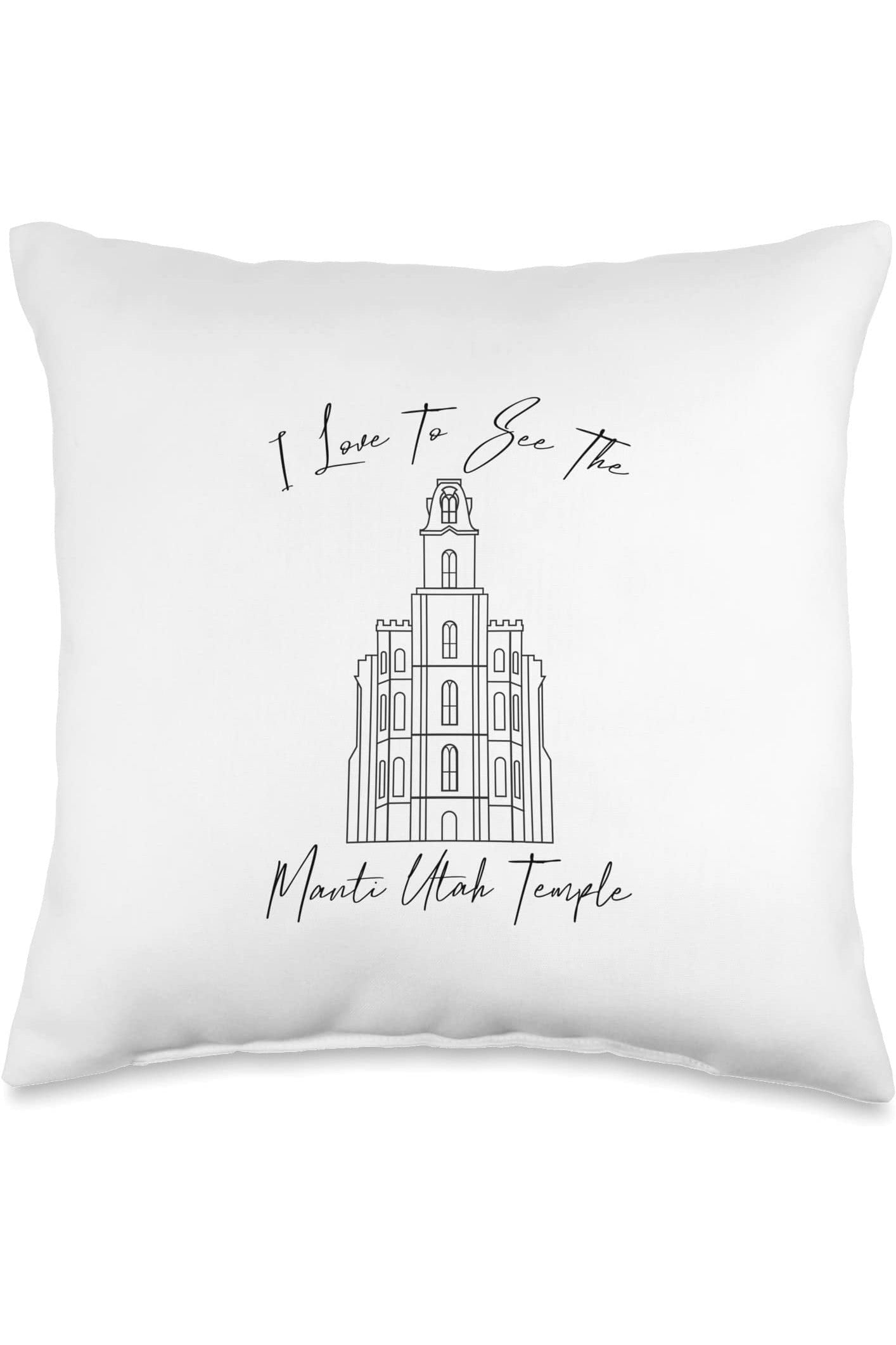 Manti Utah Temple Throw Pillows - Calligraphy Style (English) US