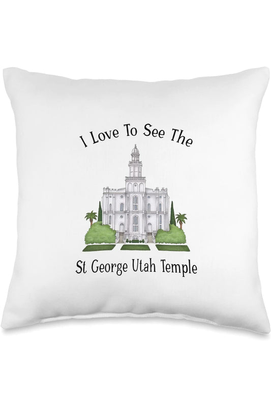 St George Utah Temple Throw Pillows - Happy Style (English) US