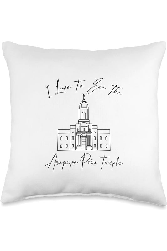 Arequipa Peru Temple Throw Pillows - Calligraphy Style (English) US